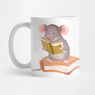 Cute Watercolor Mouse Reading Book Mug